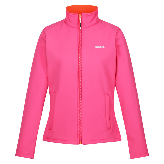 Flamingo Pink-Satsuma - Front - Regatta Womens-Ladies Connie V Softshell Walking Jacket