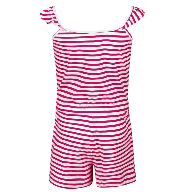 Duchess Pink - Back - Regatta Girls Dorsey Stripe Ruffle Playsuit