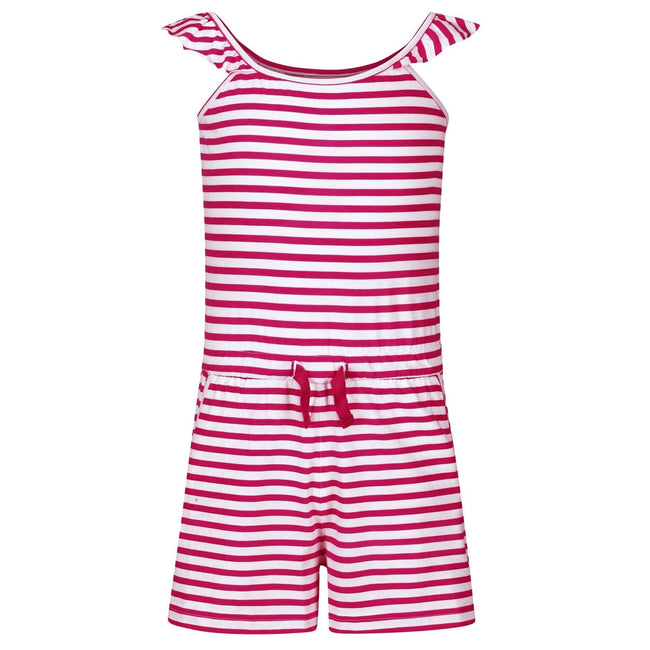 Duchess Pink - Front - Regatta Girls Dorsey Stripe Ruffle Playsuit