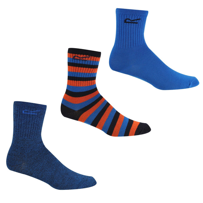 Navy-Hawaiian Blue-Amber Glow - Front - Regatta Childrens-Kids Outdoor Boot Socks Set (Pack of 3)