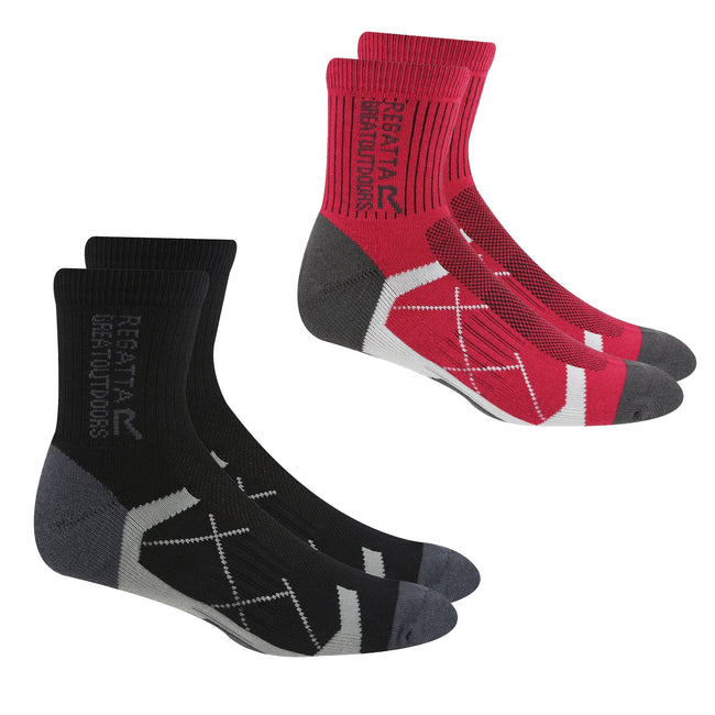 Black-Cherry Pink - Front - Regatta Womens-Ladies Outdoor Boot Socks (Pack of 2)