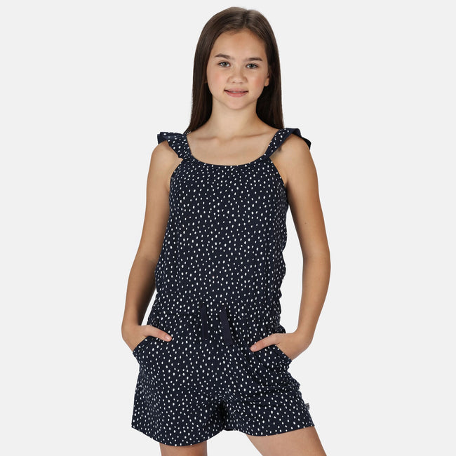 Navy Dot - Side - Regatta Girls Dorsey Dotted Ruffle Playsuit