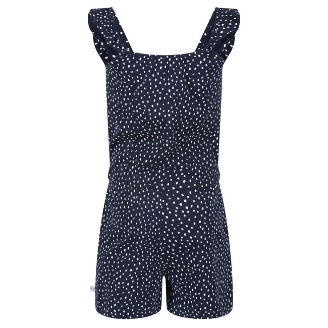 Navy Dot - Pack Shot - Regatta Girls Dorsey Dotted Ruffle Playsuit