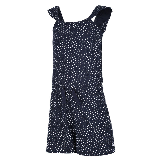 Navy Dot - Close up - Regatta Girls Dorsey Dotted Ruffle Playsuit