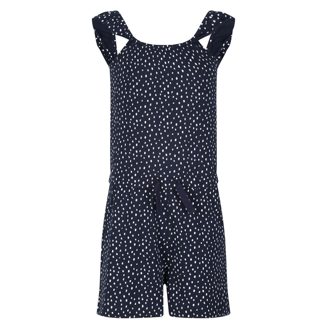 Navy Dot - Front - Regatta Girls Dorsey Dotted Ruffle Playsuit