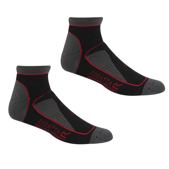 Black-Cherry Pink - Front - Regatta Womens-Ladies Samaris Trail Colour Block Ankle Socks (Pack of 2)