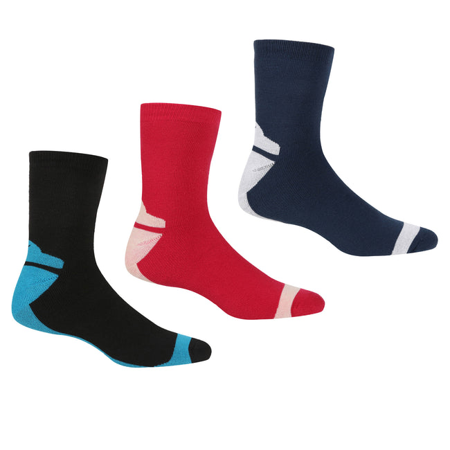 Black-Cherry Pink-Navy - Front - Regatta Womens-Ladies Boot Socks