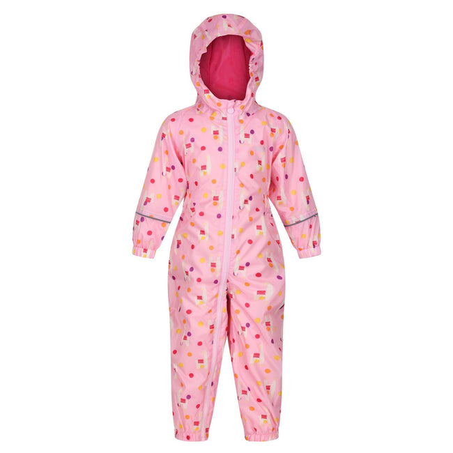 Sweet Lilac - Front - Regatta Childrens-Kids Pobble Llama Waterproof Rain Suit