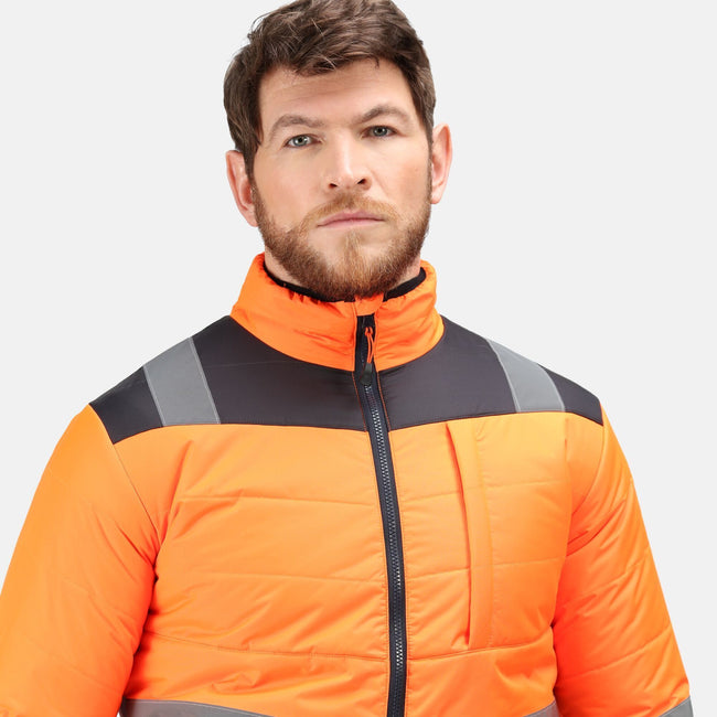 Orange-Navy - Side - Regatta Professional Mens Baffled Hi-Vis Thermal Top
