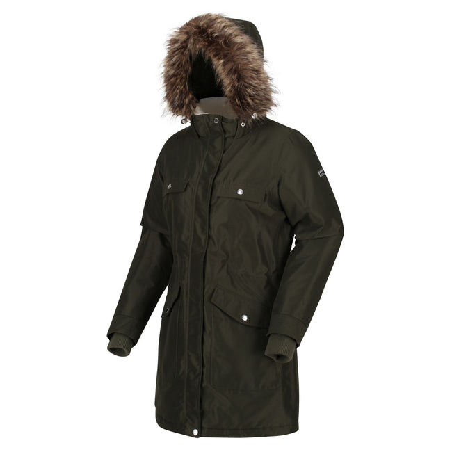Dark Khaki - Close up - Regatta Womens-Ladies Samiyah Insulated Parka