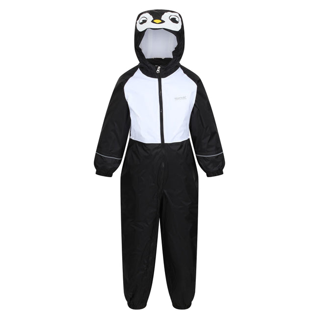 Black - Front - Regatta Childrens-Kids Mudplay III Penguin Waterproof Puddle Suit