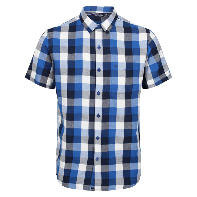 Lapis Blue - Front - Regatta Mens Ryker Checked Short-Sleeved Shirt