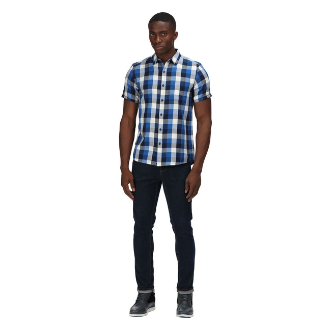 Lapis Blue - Back - Regatta Mens Ryker Checked Short-Sleeved Shirt