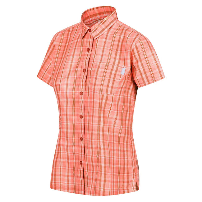 Fusion Coral - Pack Shot - Regatta Womens-Ladies Mindano VI Checked Short-Sleeved Shirt