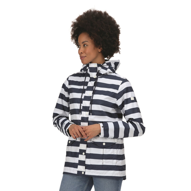Navy-White - Back - Regatta Womens-Ladies Bayarma Striped Lightweight Waterproof Jacket