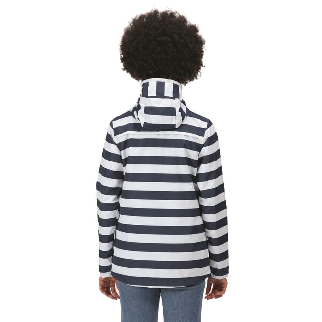 Navy-White - Side - Regatta Womens-Ladies Bayarma Striped Lightweight Waterproof Jacket