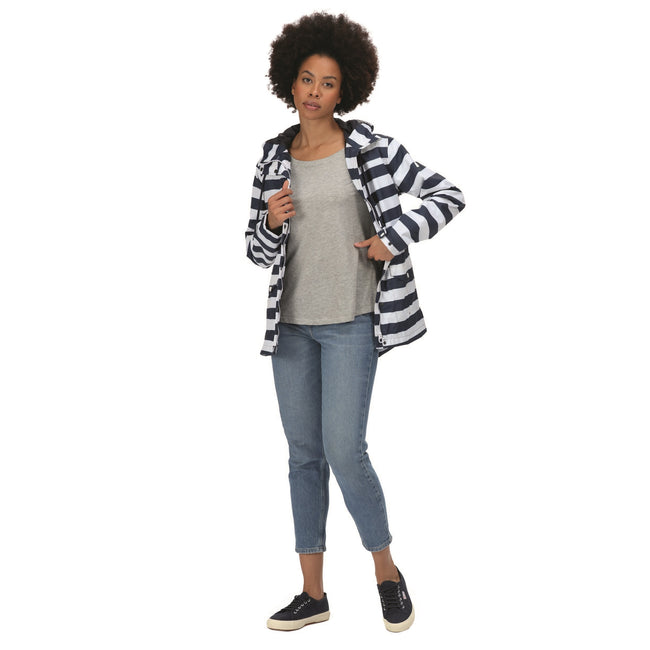 Navy-White - Lifestyle - Regatta Womens-Ladies Bayarma Striped Lightweight Waterproof Jacket