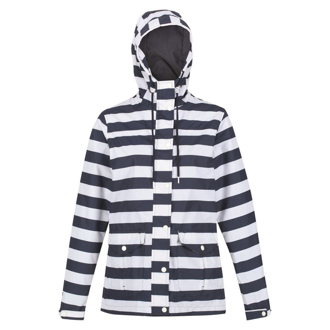 Navy-White - Front - Regatta Womens-Ladies Bayarma Striped Lightweight Waterproof Jacket