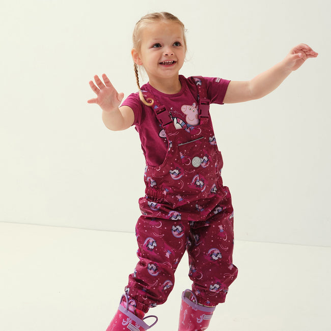 Raspberry Radiance - Back - Regatta Childrens-Kids Wonder Peppa Pig Unicorn Waterproof Dungarees
