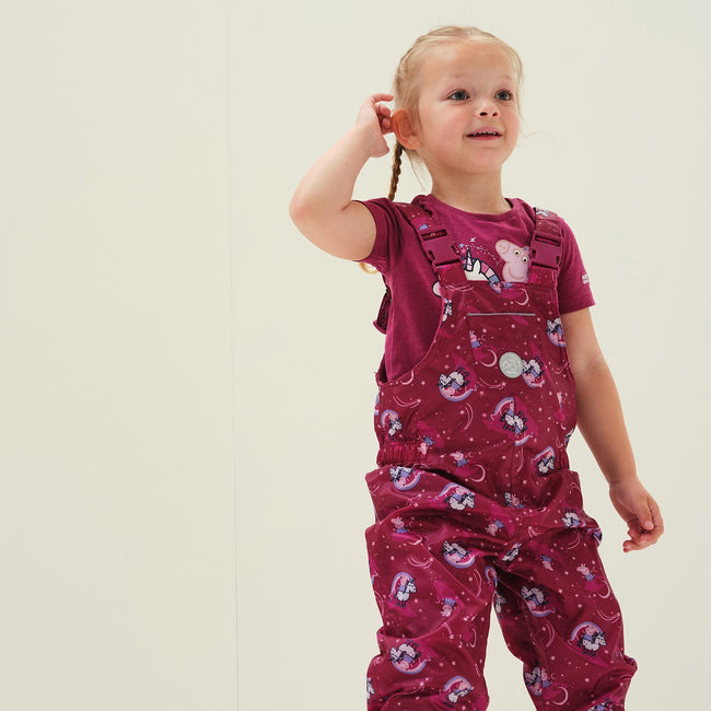 Raspberry Radiance - Lifestyle - Regatta Childrens-Kids Wonder Peppa Pig Unicorn Waterproof Dungarees