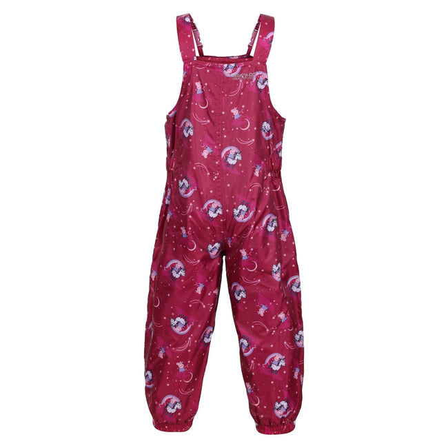 Raspberry Radiance - Pack Shot - Regatta Childrens-Kids Wonder Peppa Pig Unicorn Waterproof Dungarees