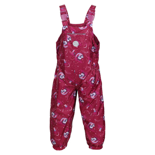 Raspberry Radiance - Front - Regatta Childrens-Kids Wonder Peppa Pig Unicorn Waterproof Dungarees