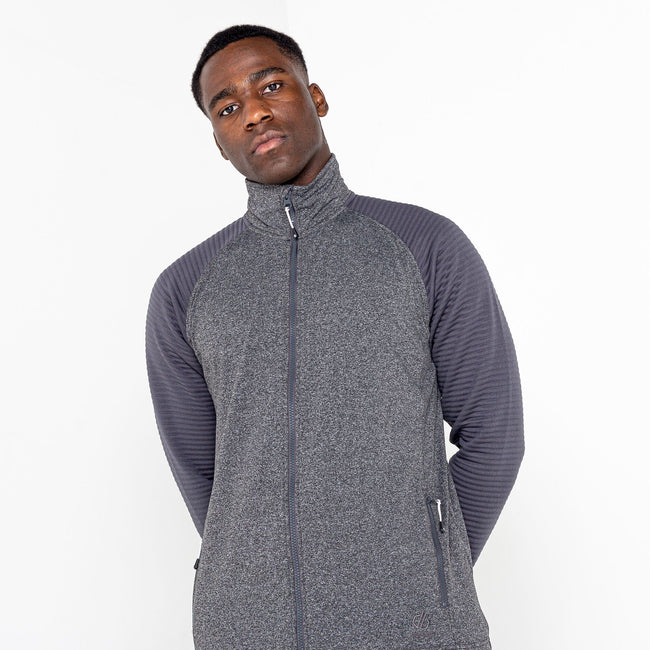 Charcoal Grey Marl-Ebony - Pack Shot - Dare 2B Mens Core Stretch Full Zip Thermal Top