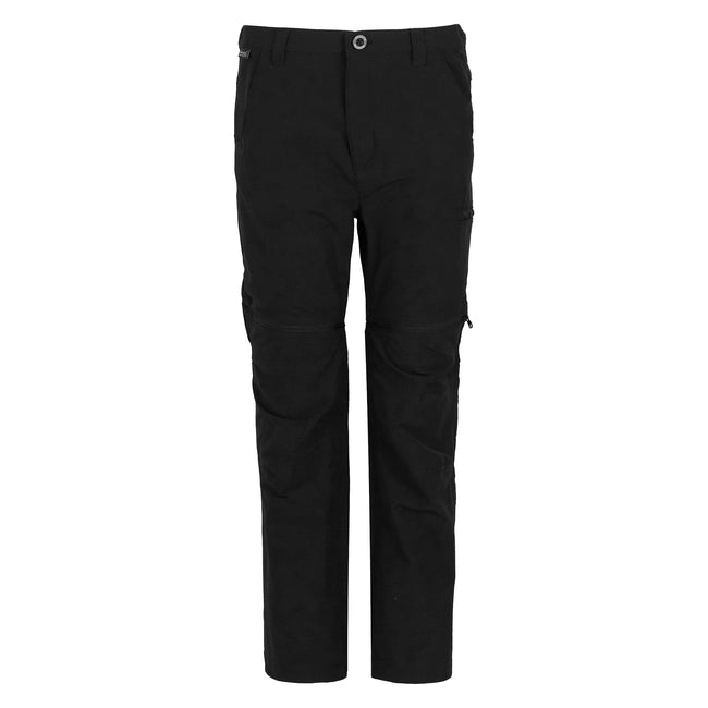 Black - Front - Regatta Childrens-Kids Highton Stretch Zip-Off Walking Trousers
