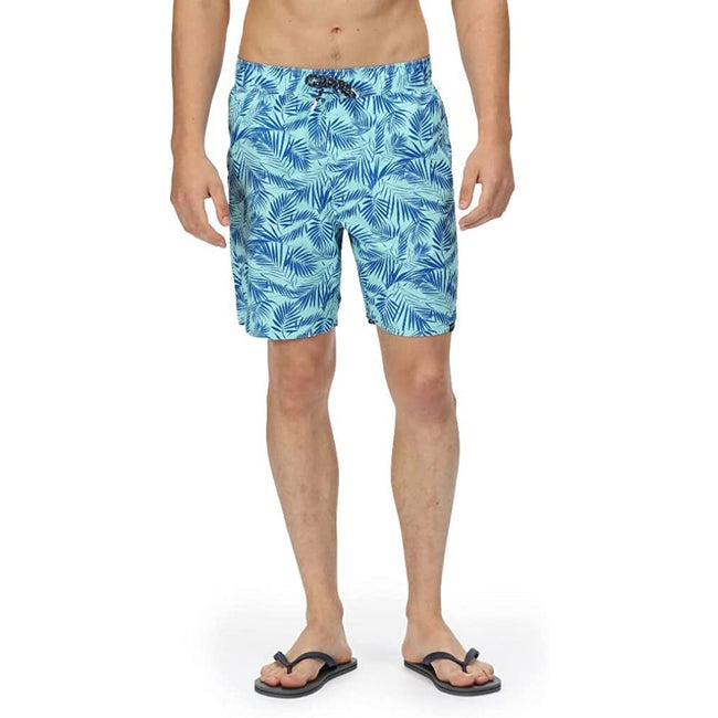 Opal Green - Back - Regatta Mens Hamza Palm Print Swim Shorts