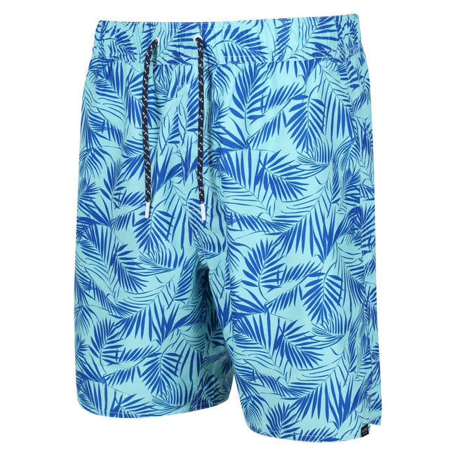 Opal Green - Side - Regatta Mens Hamza Palm Print Swim Shorts