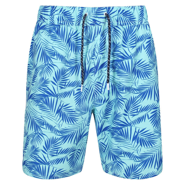 Opal Green - Front - Regatta Mens Hamza Palm Print Swim Shorts