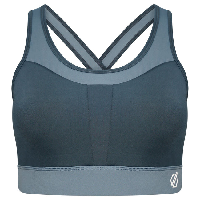 Orion Grey-Bluestone - Front - Dare 2B Womens-Ladies Mantra Contrast Recycled Sports Bra