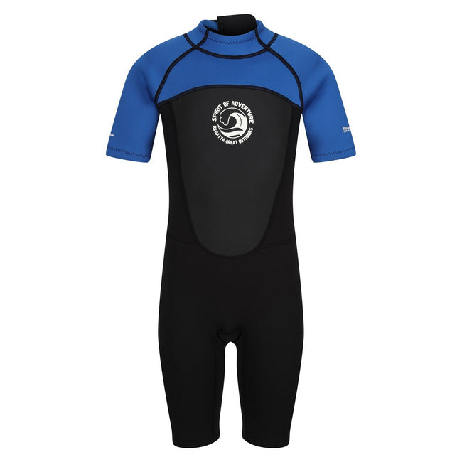 Black-Nautical Blue-White - Front - Regatta Childrens-Kids Shorty Wetsuit