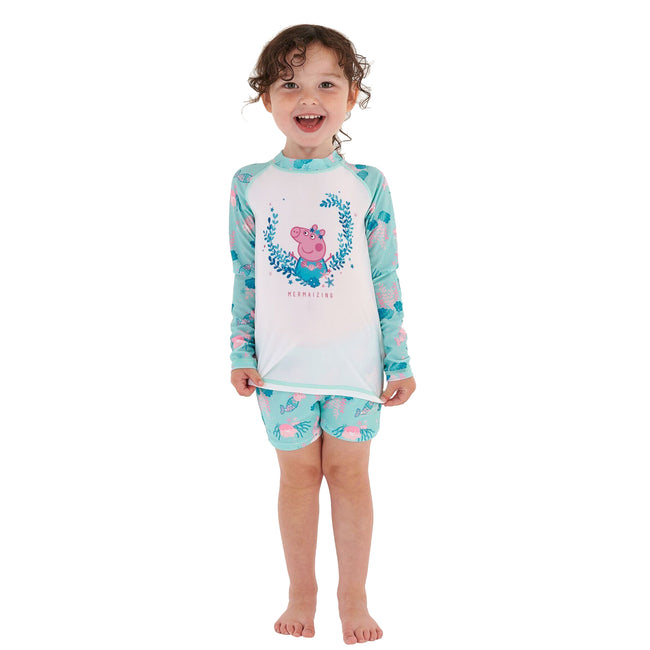 Aruba Blue-White - Pack Shot - Regatta Childrens-Kids Peppa Pig Rash Guard Set