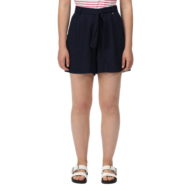 Navy - Close up - Regatta Womens-Ladies Sabela Paper Bag Shorts