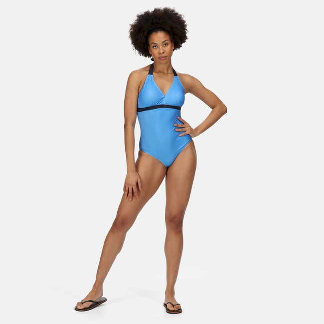 Sonic Blue-Navy - Back - Regatta Womens-Ladies Flavia One Piece Swimsuit