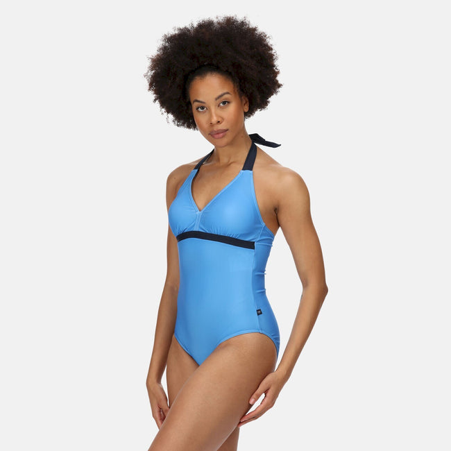 Sonic Blue-Navy - Side - Regatta Womens-Ladies Flavia One Piece Swimsuit