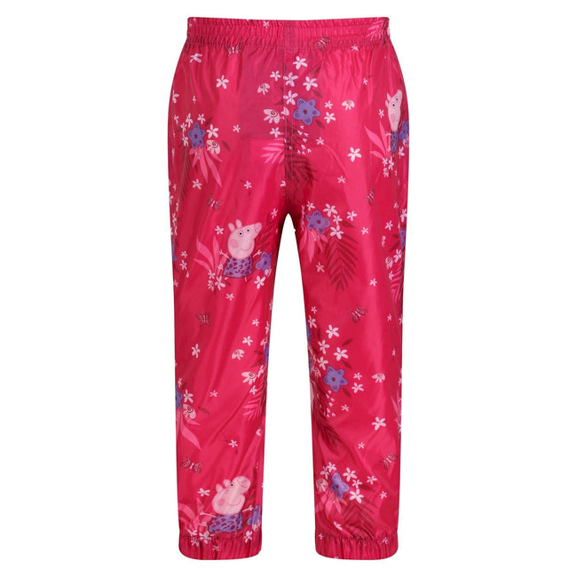 Pink Fusion - Back - Regatta Childrens-Kids Pack It Floral Peppa Pig Waterproof Over Trousers
