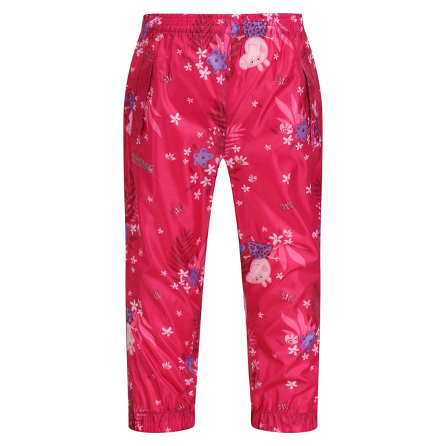 Pink Fusion - Front - Regatta Childrens-Kids Pack It Floral Peppa Pig Waterproof Over Trousers