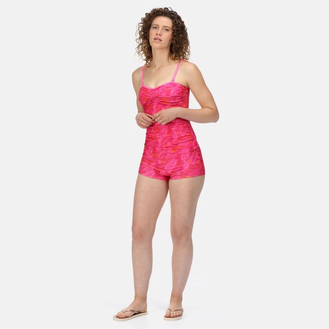 Fusion Pink - Back - Regatta Womens-Ladies Aceana II Palm Leaf Tankini Top