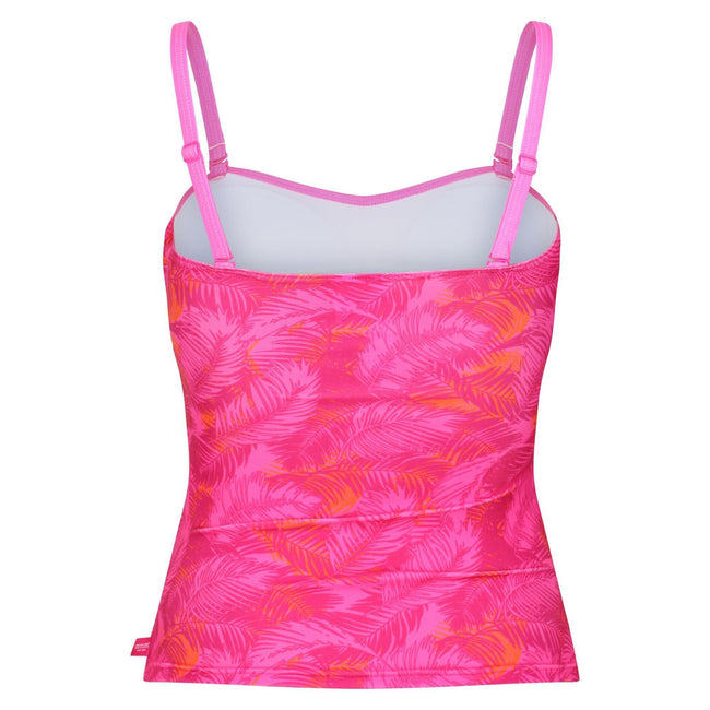 Fusion Pink - Pack Shot - Regatta Womens-Ladies Aceana II Palm Leaf Tankini Top