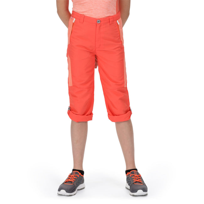 Neon Peach-Fusion Coral - Side - Regatta Childrens-Kids Sorcer V Mountain Trousers