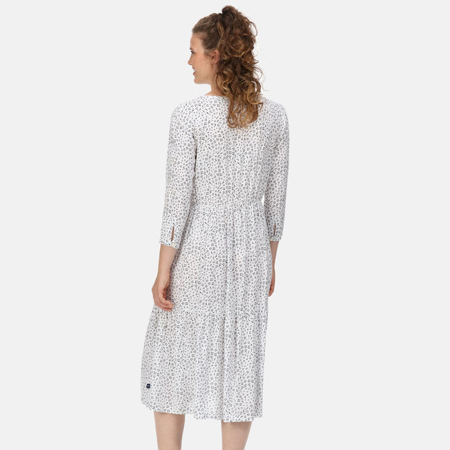 White - Lifestyle - Regatta Womens-Ladies Briella Ditsy Print Long-Sleeved Casual Dress