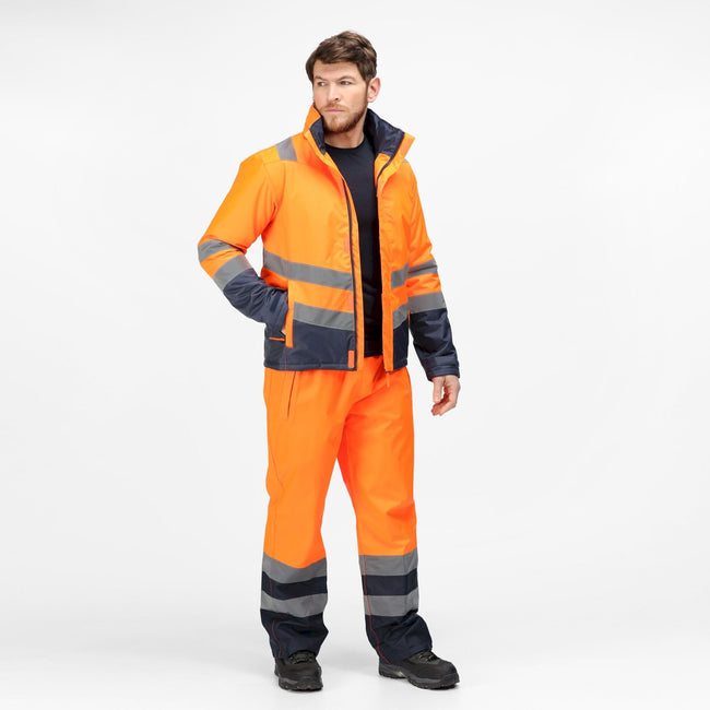 Orange-Navy - Back - Regatta Professional Mens Hi-Vis Waterproof Jacket