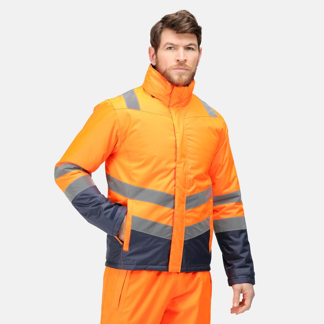 Orange-Navy - Side - Regatta Professional Mens Hi-Vis Waterproof Jacket
