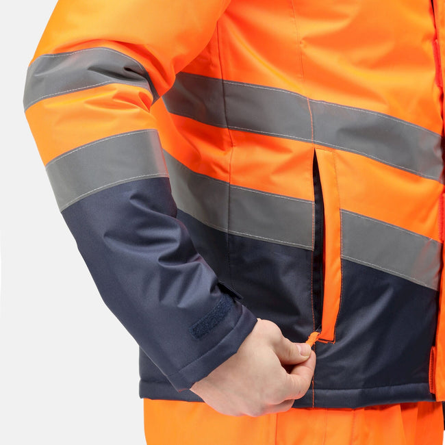 Orange-Navy - Close up - Regatta Professional Mens Hi-Vis Waterproof Jacket