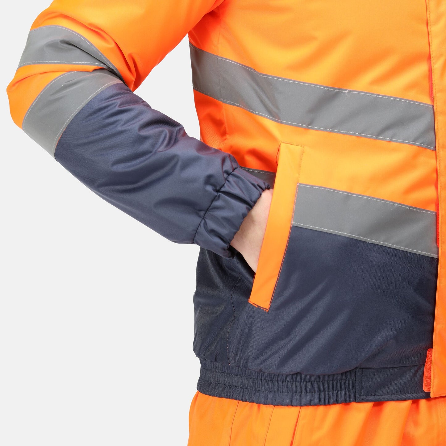 Orange-Navy - Close up - Regatta Professional Mens Waterproof Hi-Vis Jacket