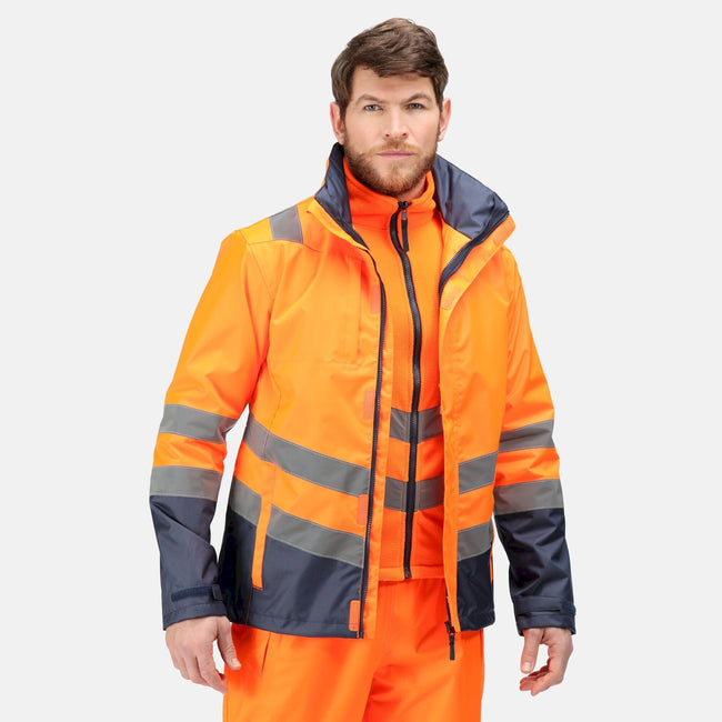 Orange-Navy - Back - Regatta Professional Mens 3 in 1 Hi-Vis Jacket