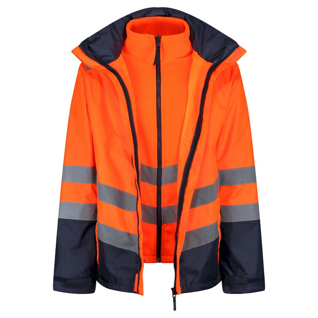 Orange-Navy - Close up - Regatta Professional Mens 3 in 1 Hi-Vis Jacket