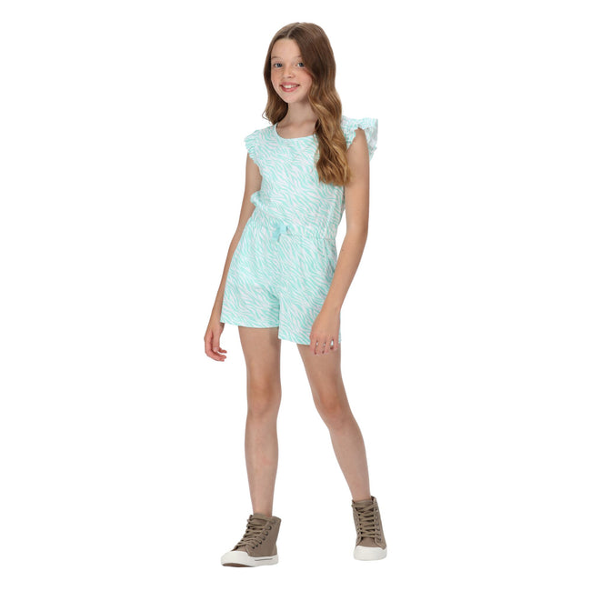 Aruba Blue - Back - Regatta Girls Dasie Zebra Print Ruffle Playsuit